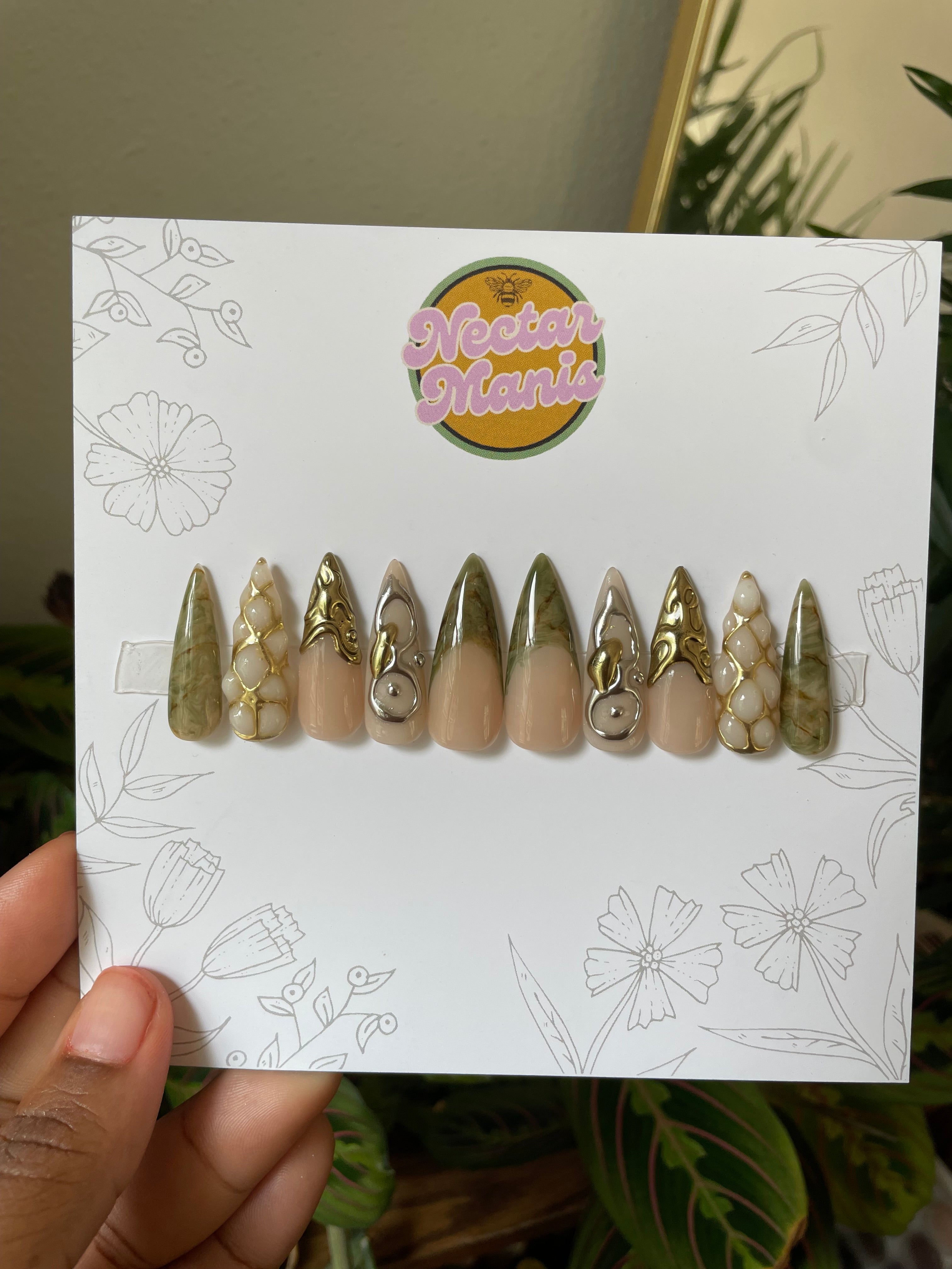 Alchemy | Earthy Press-On Nails | Green Abstract Set